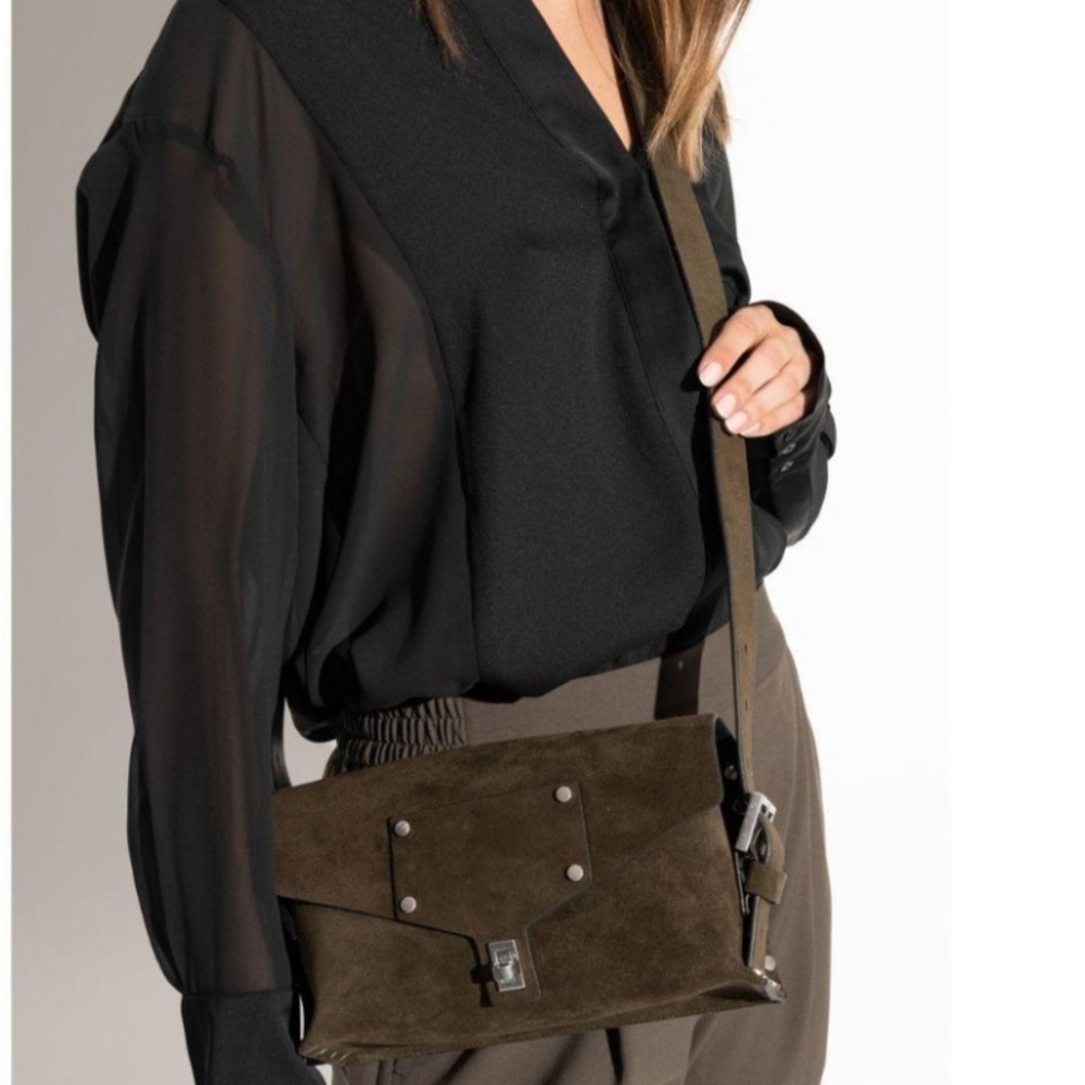 All Saints Olive Green Suede Miro Crossbody Bag